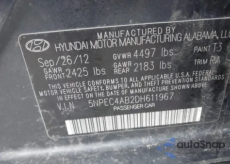 2013 Hyundai Sonata Limited 2.0T из США, поврежденный, VIN 5NPEC4AB2DH611967